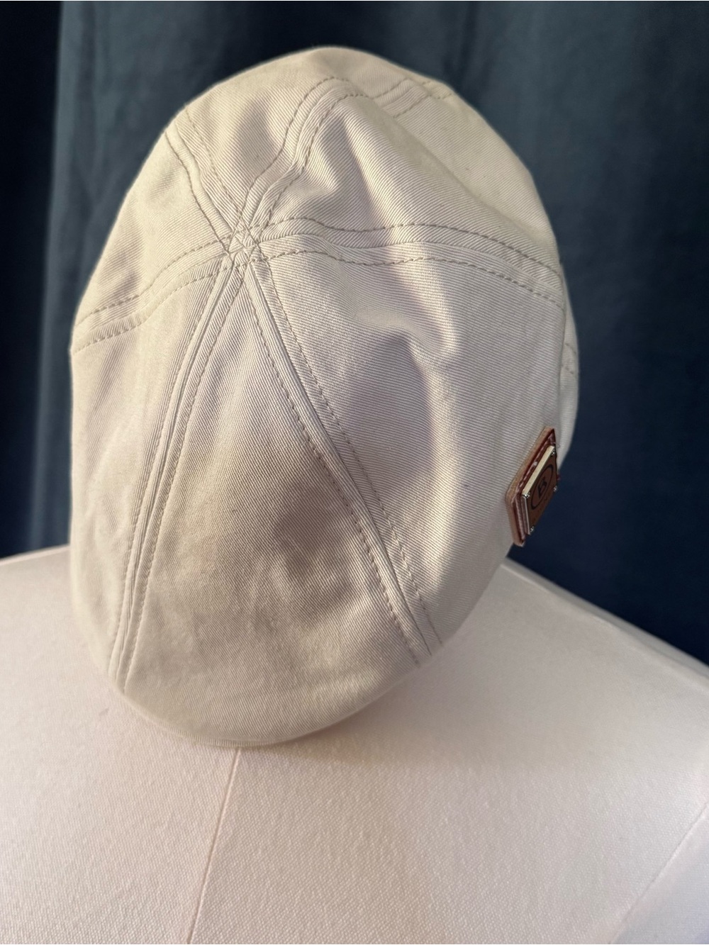 Bogner Cream Cotton Newsboy Flat Cap with Metal Badge